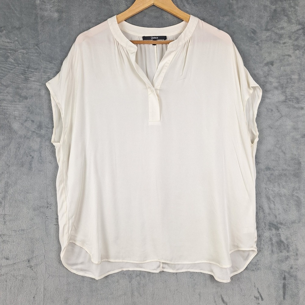 Quince Top Womens XL Silk Washable Stretch Quiet Luxury Minimalist Dolman White